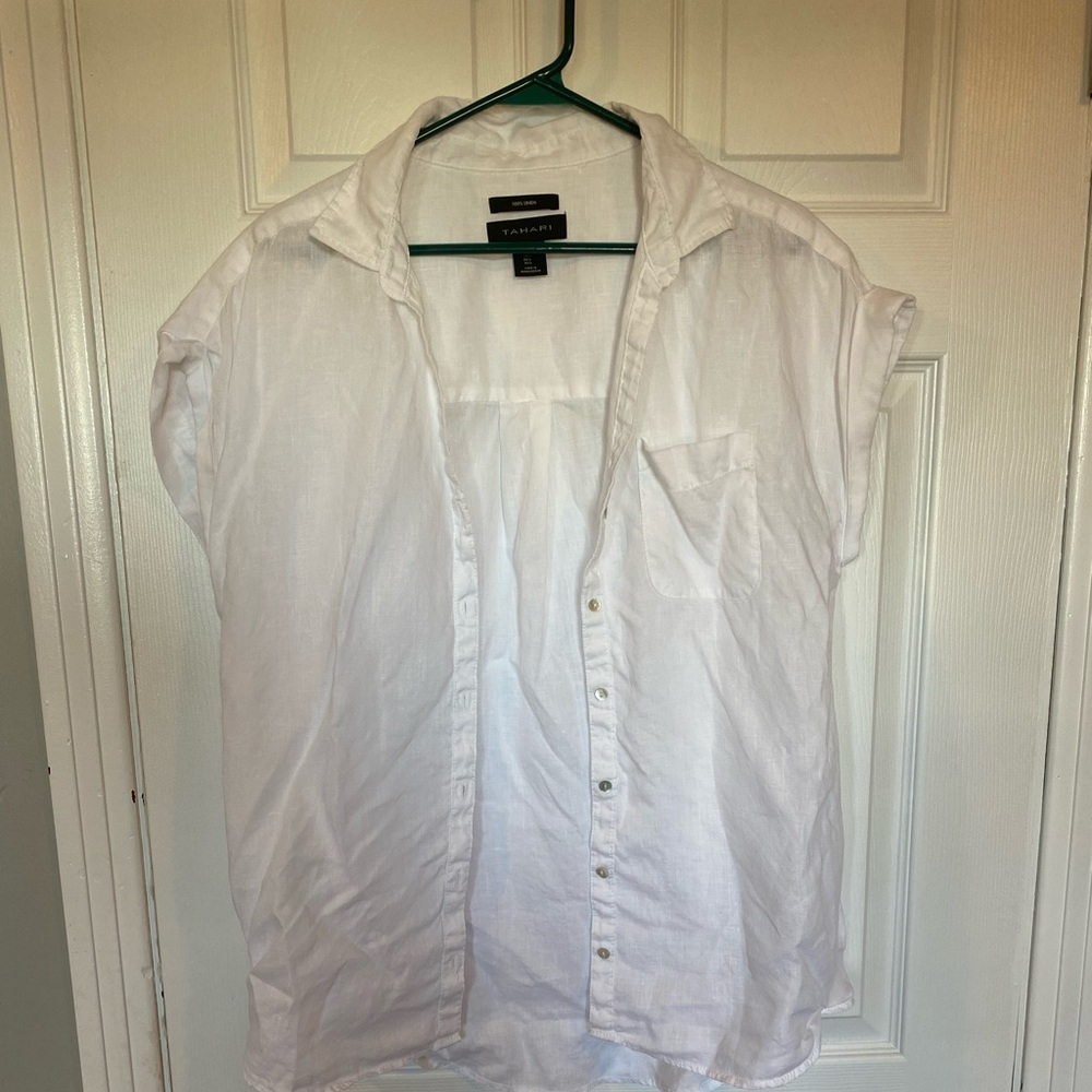 Tahari Linen White Shirt